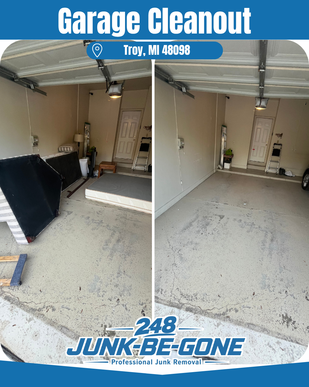 garage cleanout before and after photo in troy michigan
