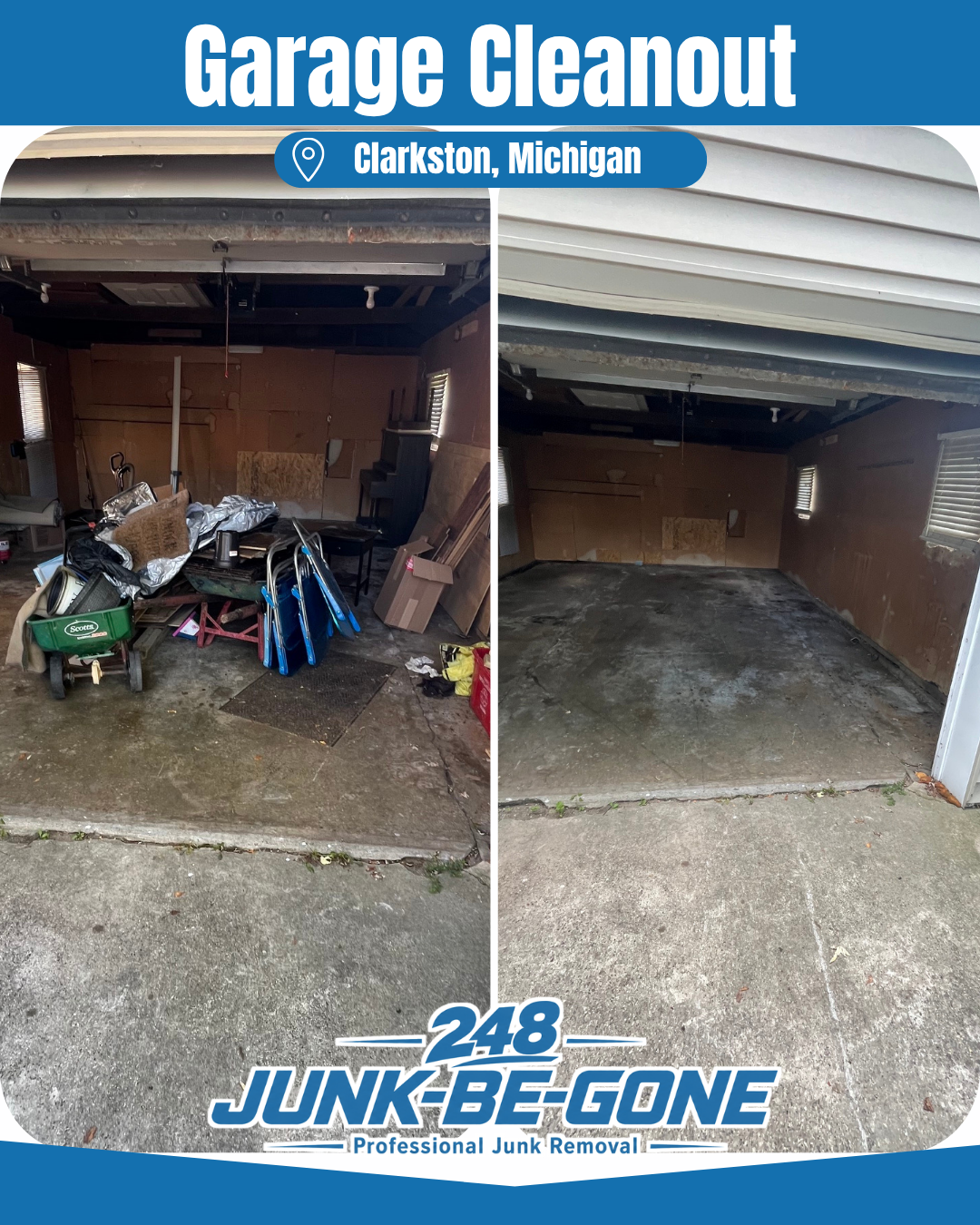 garage cleanout before and after photo in clarkston michgian