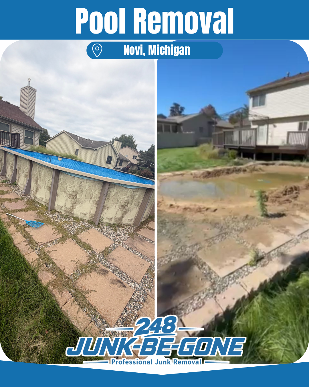 above ground pool removal in novi michigan before and after photo
