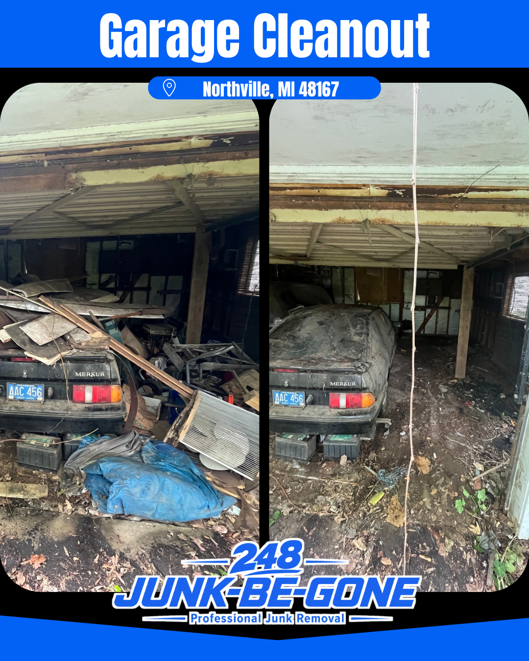 garage cleanout before and after photo in northville michigan 