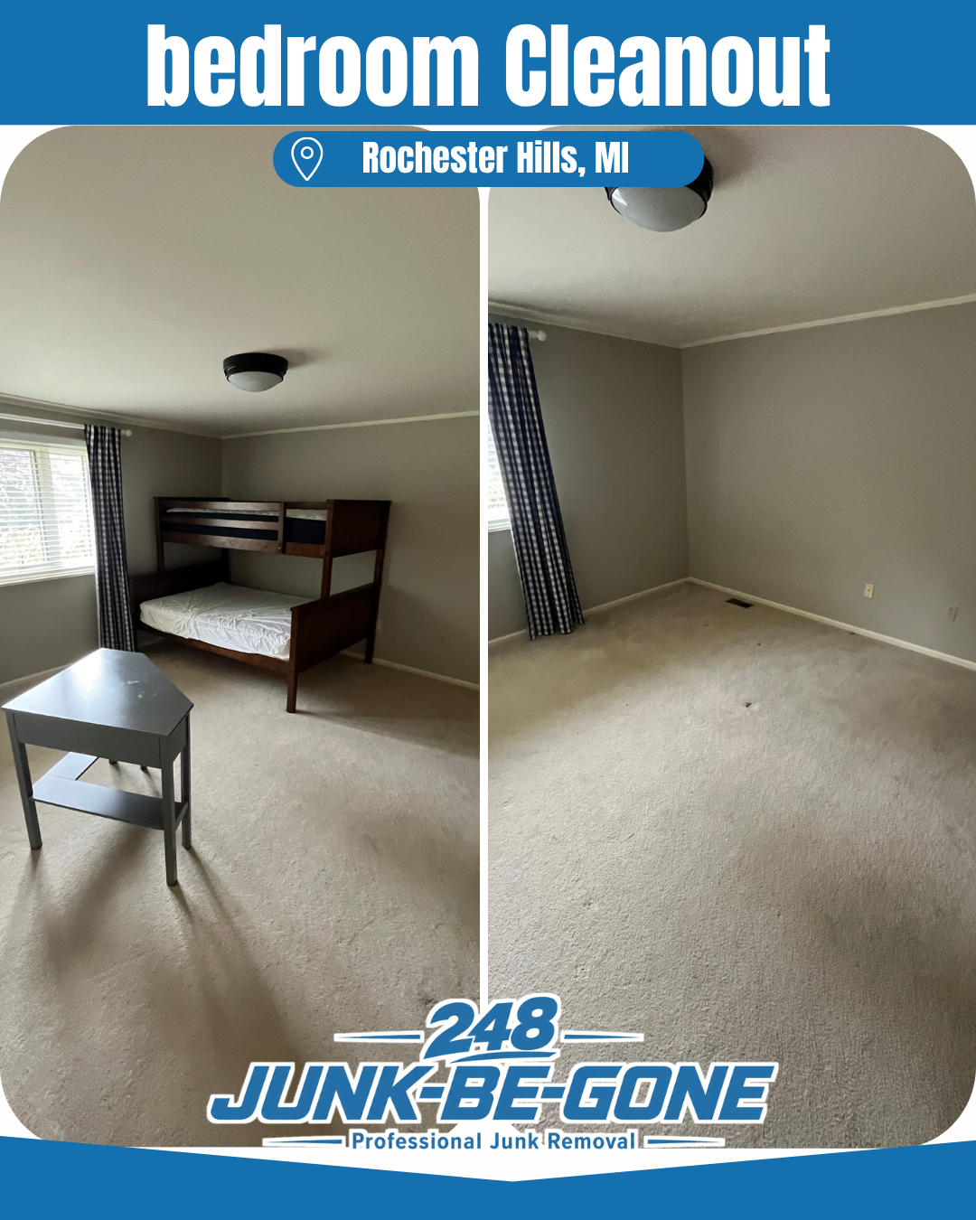 bedroom cleanout before and after photo in rochester hills michigan