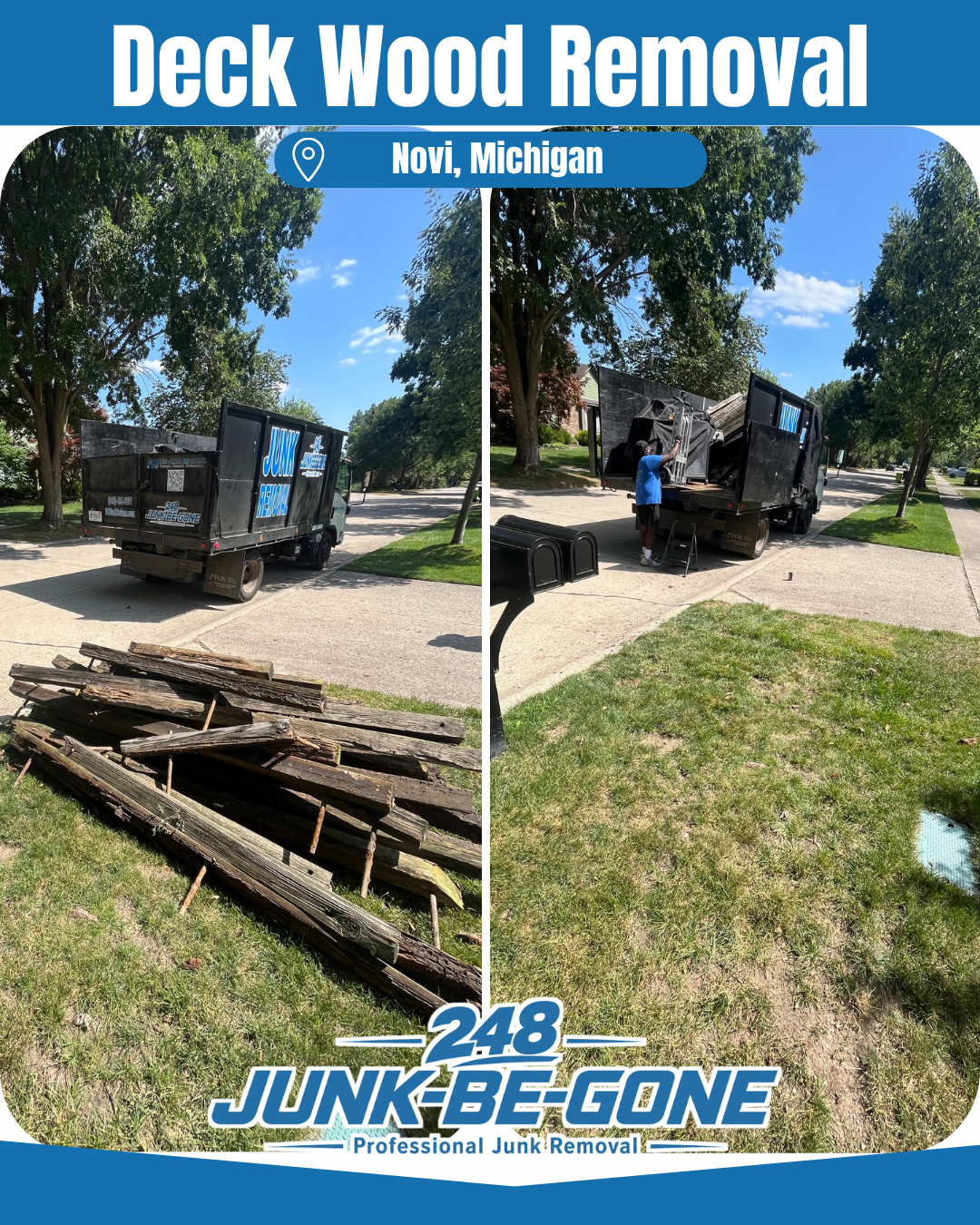 deck wood removal before and after photo in novi michigan