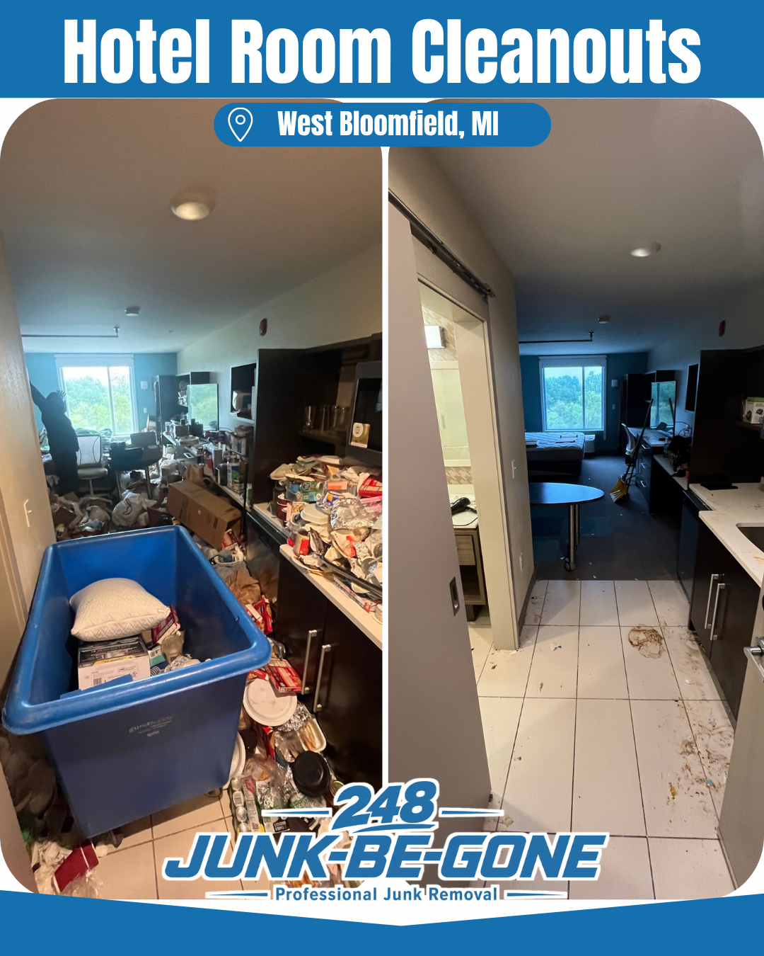 hotel room junk removal cleanout in west bloomfield michigan before and after photo
