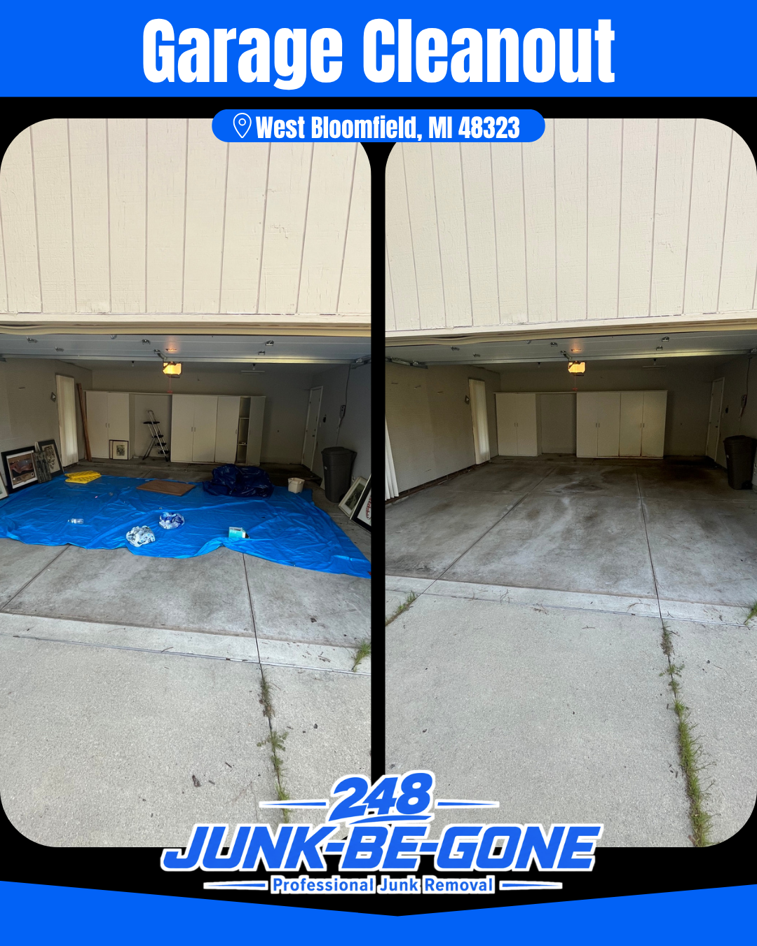 garage cleanout before and after photo in west bloomfield michigan
