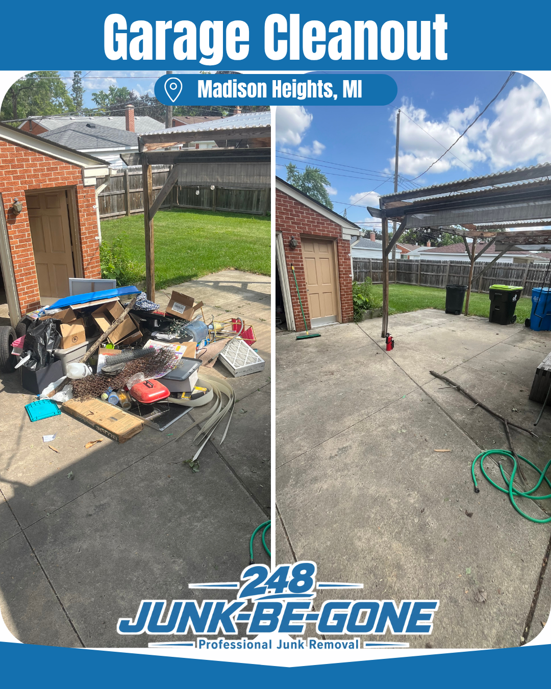 garage cleanout before and after photo in madison heights michigan