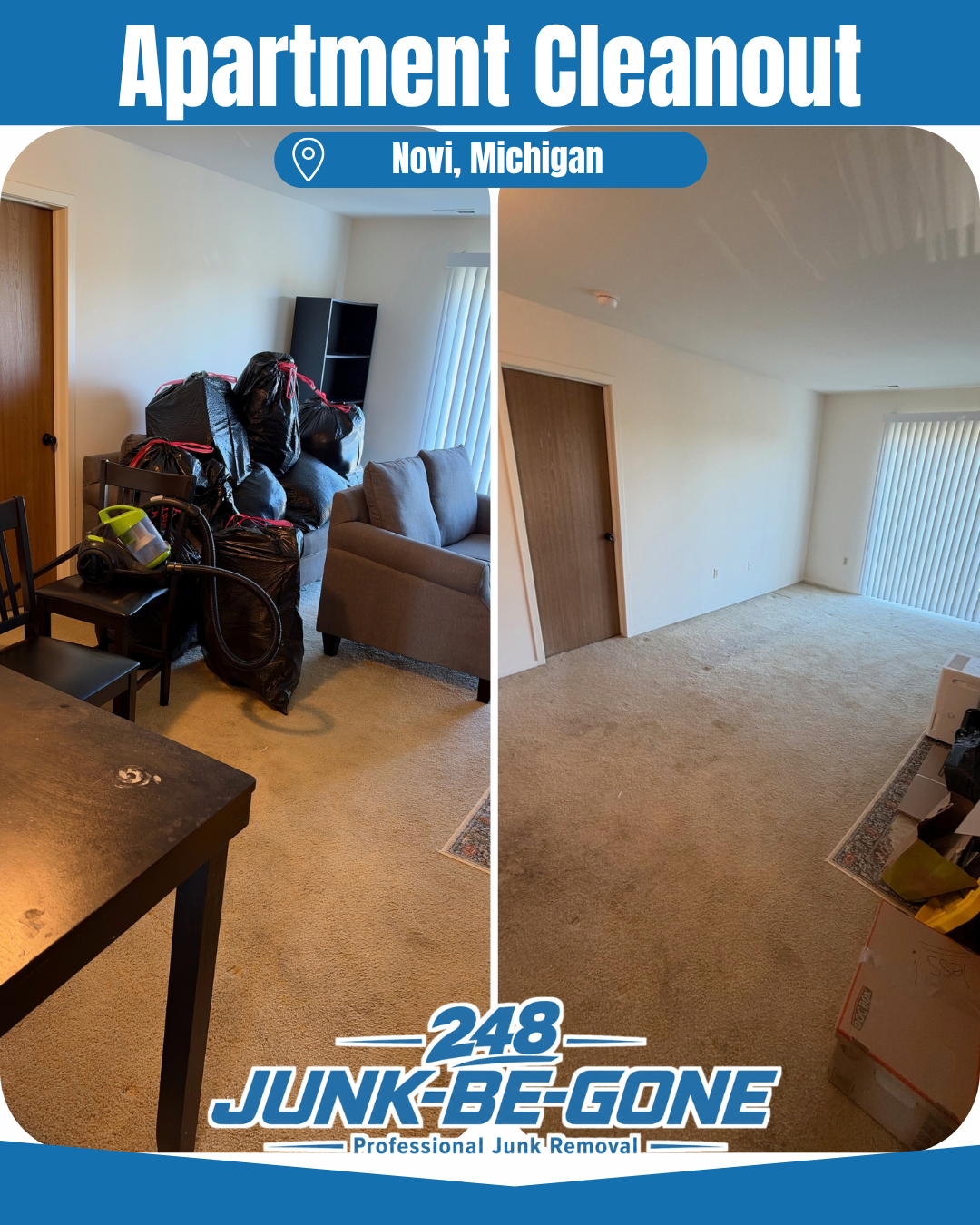 apartment cleanout junk removal before and after photo in novi michigan 