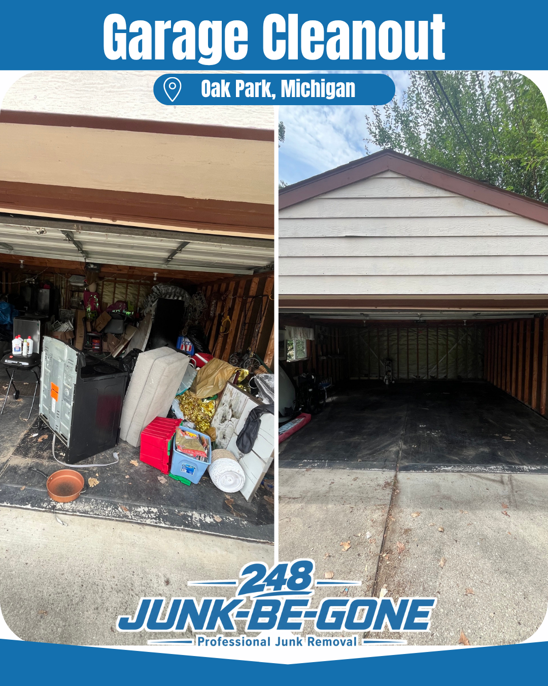 Garage cleanout before and after photo in oak park michigan