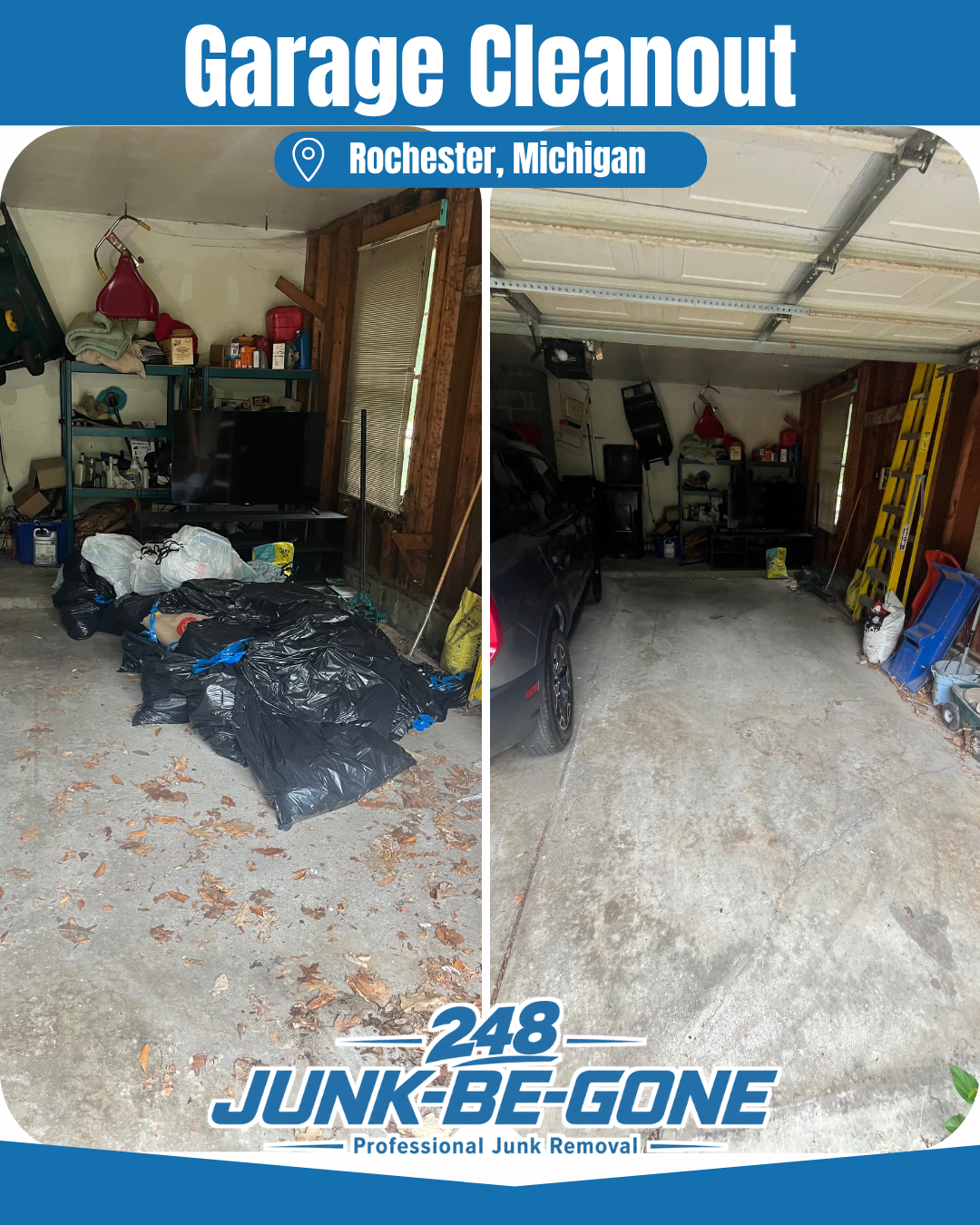 garage bags cleanout before and after photo in rochester michigan