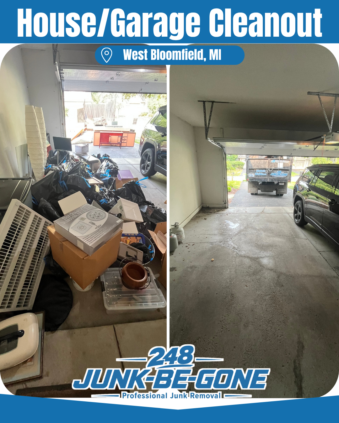 house and garage cleanout before and after photo in west bloomfield michigan