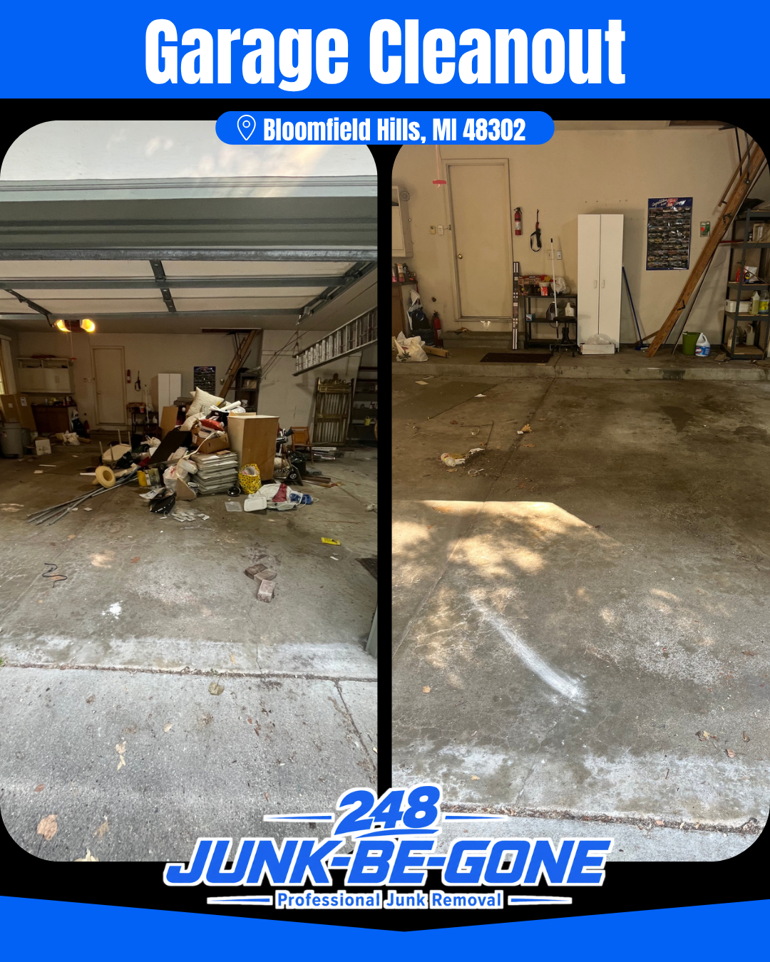 garage cleanout before and after photo in bloomfield hills michigan