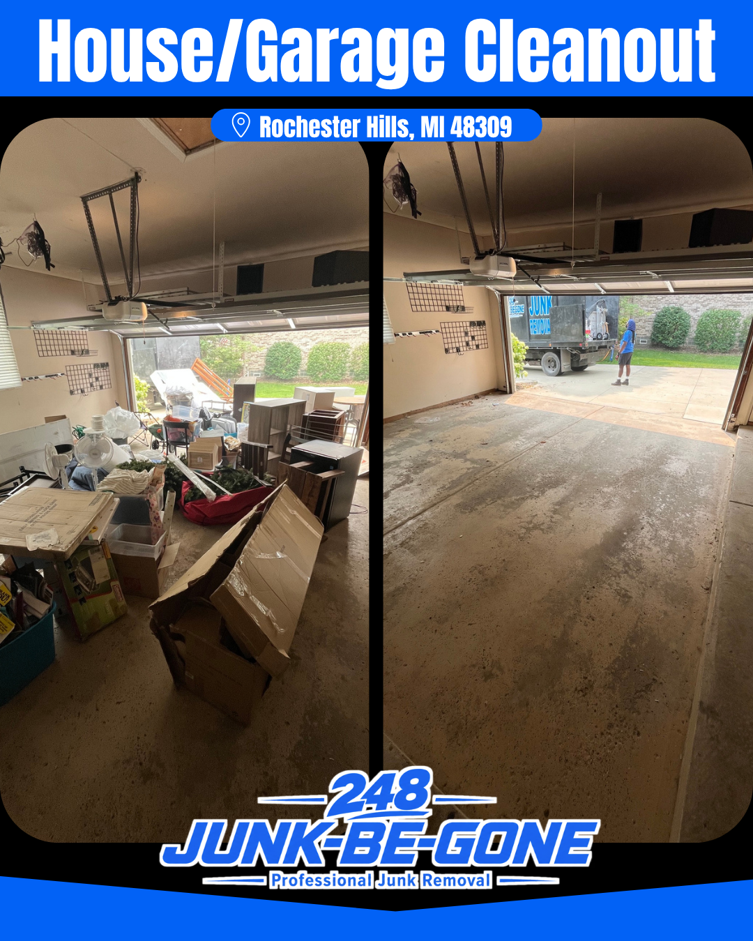 house and garage cleanout before and after photo in rochester hills michigan