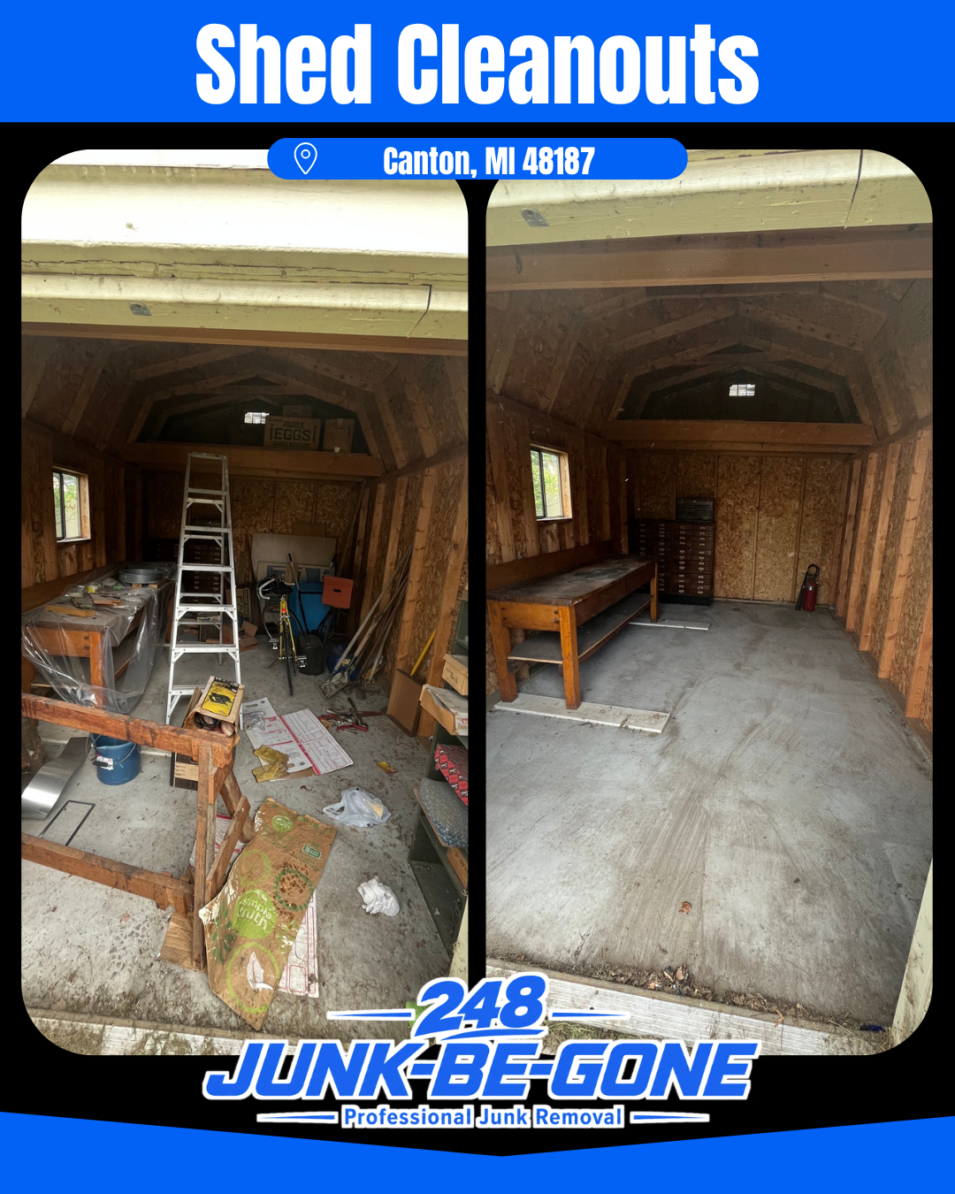 shed cleanout before and after in canton, mi
