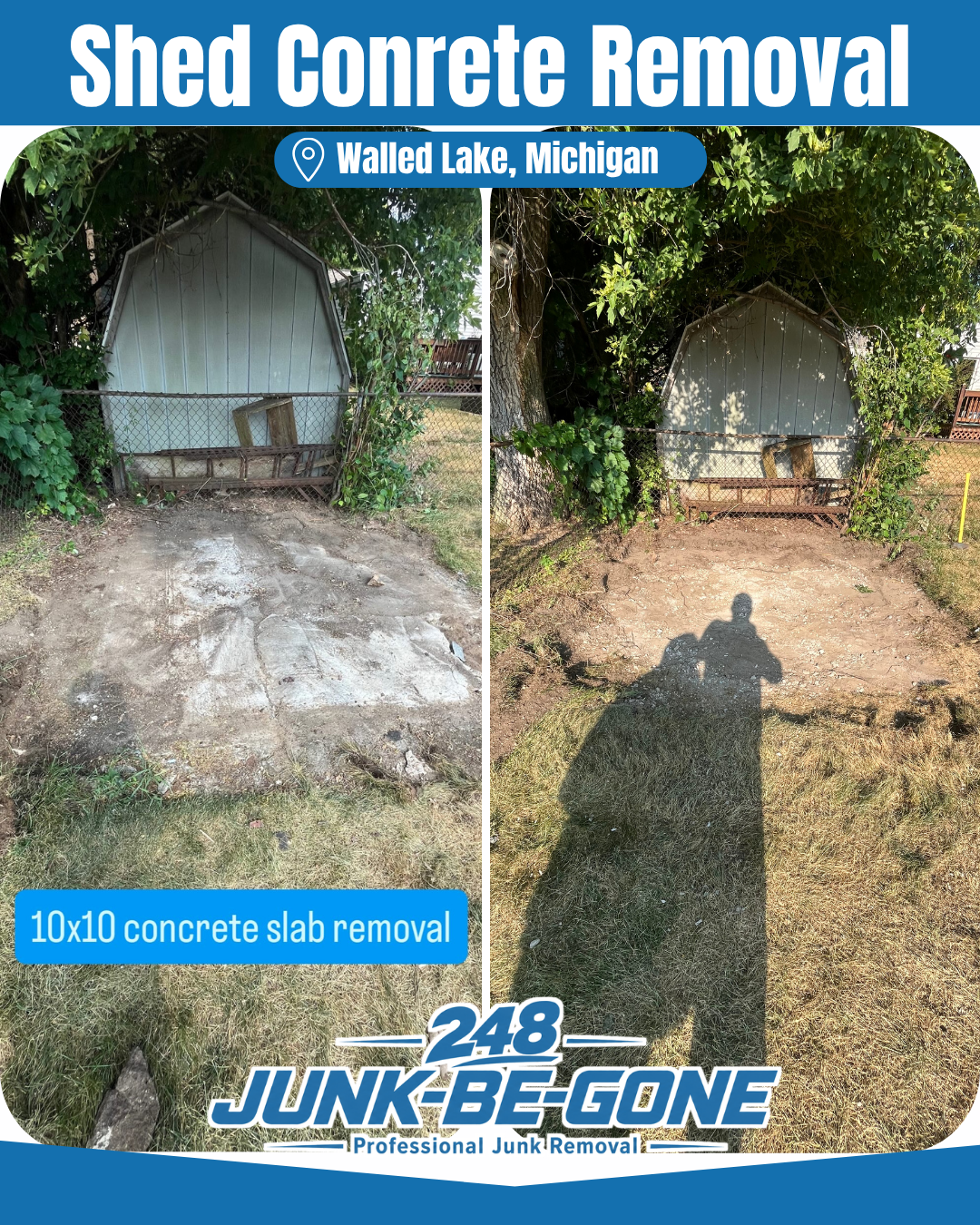 concrete slab removal before and after photo in walled lake michigan