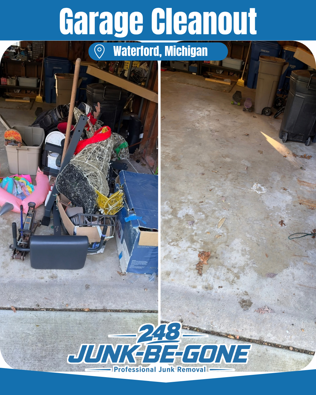 garage junk removal cleanout in waterford, michigan before and after photo