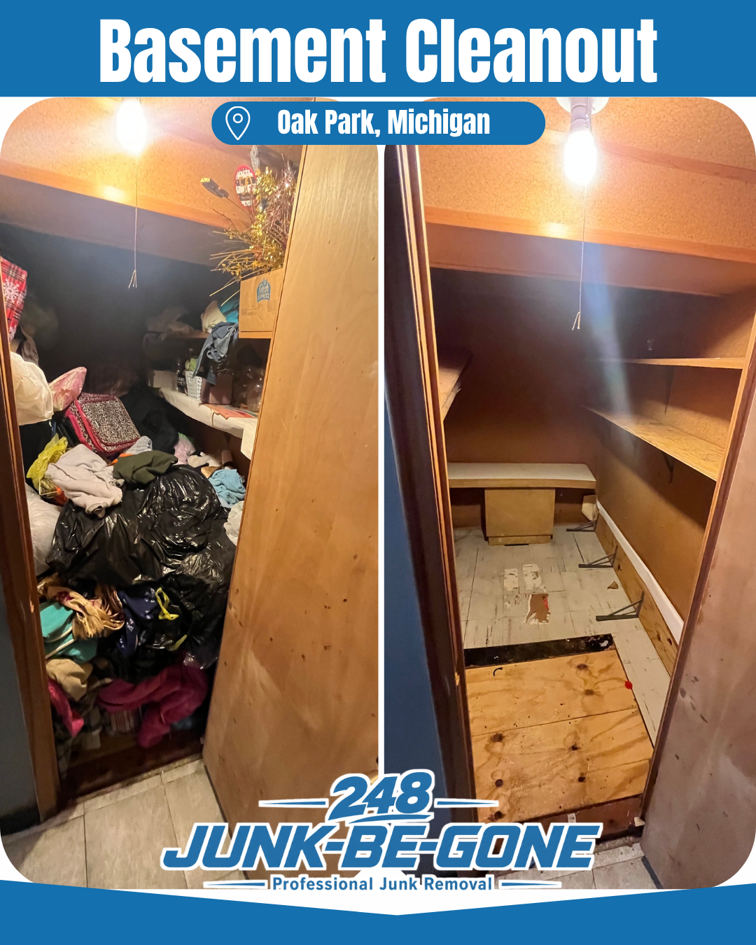 basement cleanout before and after photo in oak park michigan