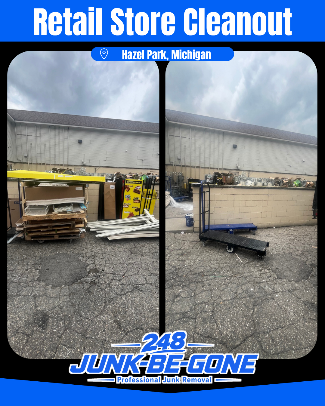retail store cleanout before and after photo in hazel park michigan