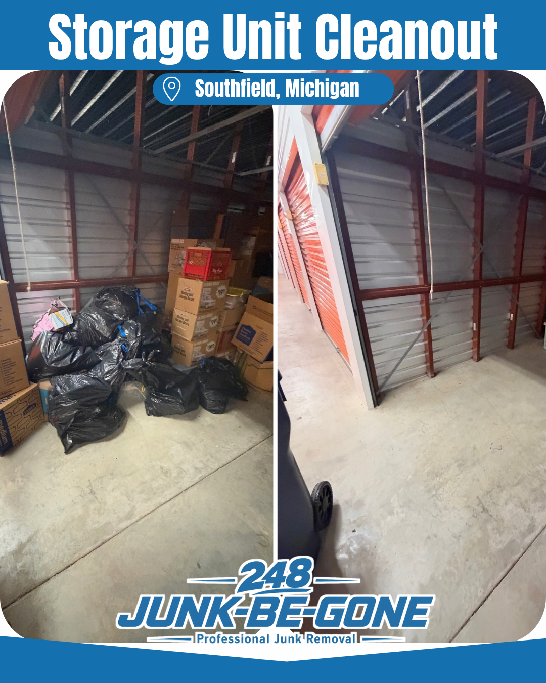 storage unit junk removal cleanout in southfield michigan before and after photo