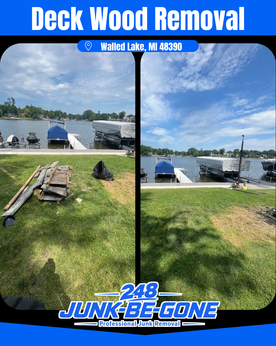 deck wood removal before and after photo in walled lake michigan