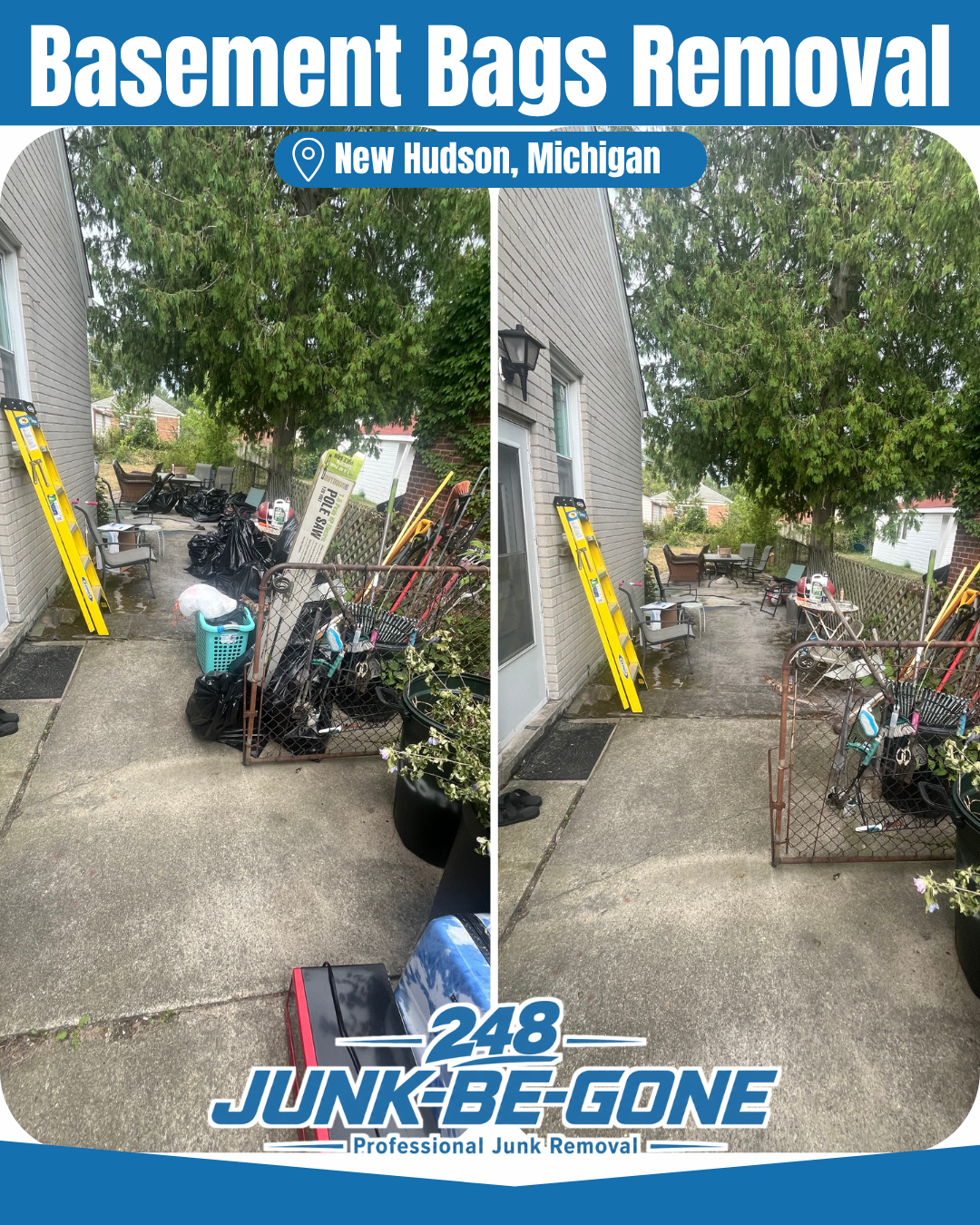 basement bags removal before and after photo in new hudson michigan