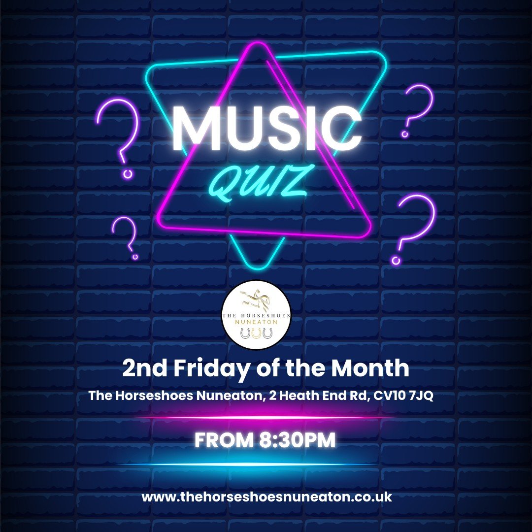 Who fancies a music quiz tonight?! We certainly do - as so does Whitby Entertainment! 

🪩 Join us as quizzing starts at 8:30pm to get your Friday night going 🕣
.
.
.
.
.
#thehorseshoesnuneaton #thehorseshoesnuneatonmusicquiz #musicquiz #music #quiz