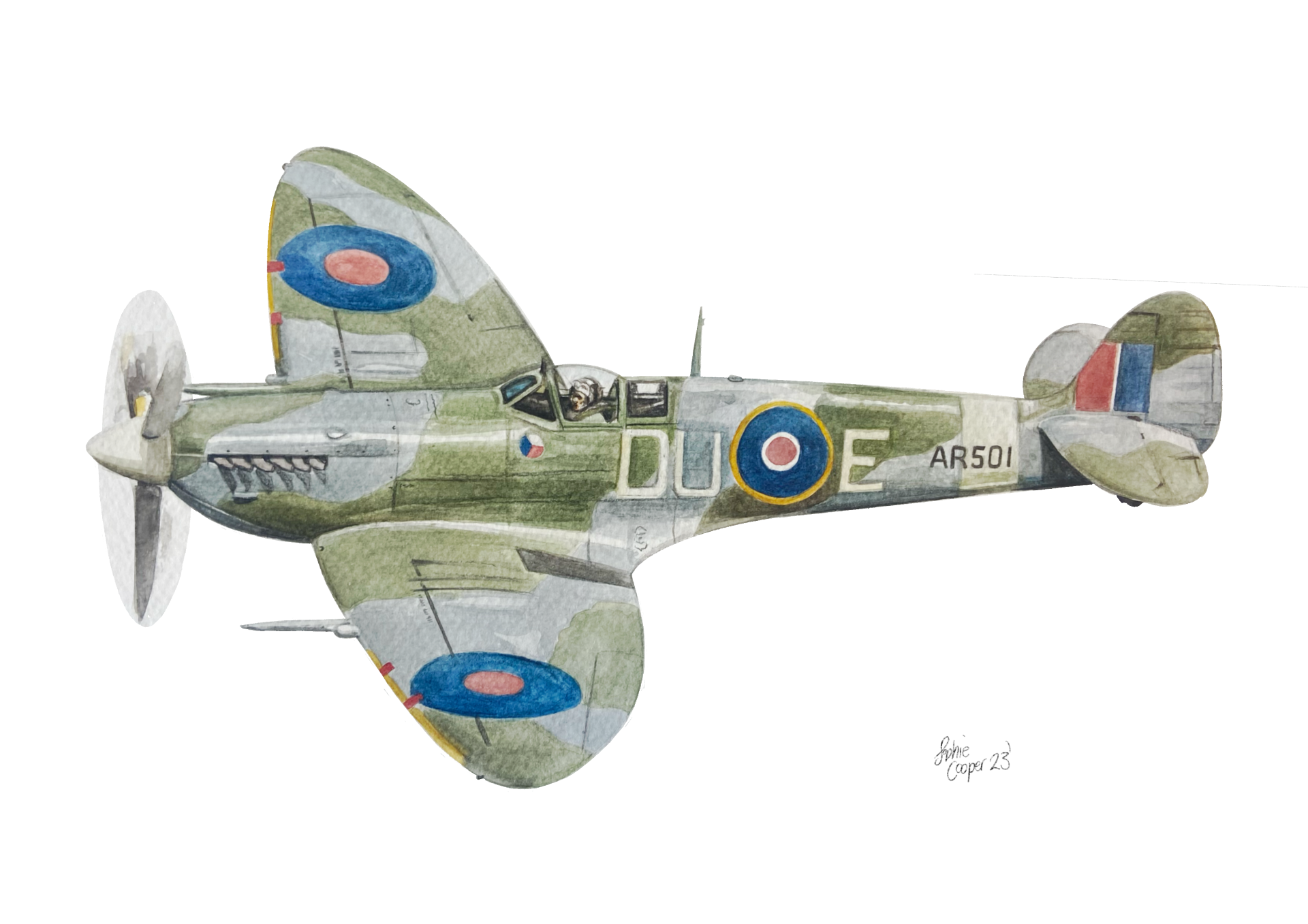 Supermarine Spitfire MkVc AR501 in Watercolour