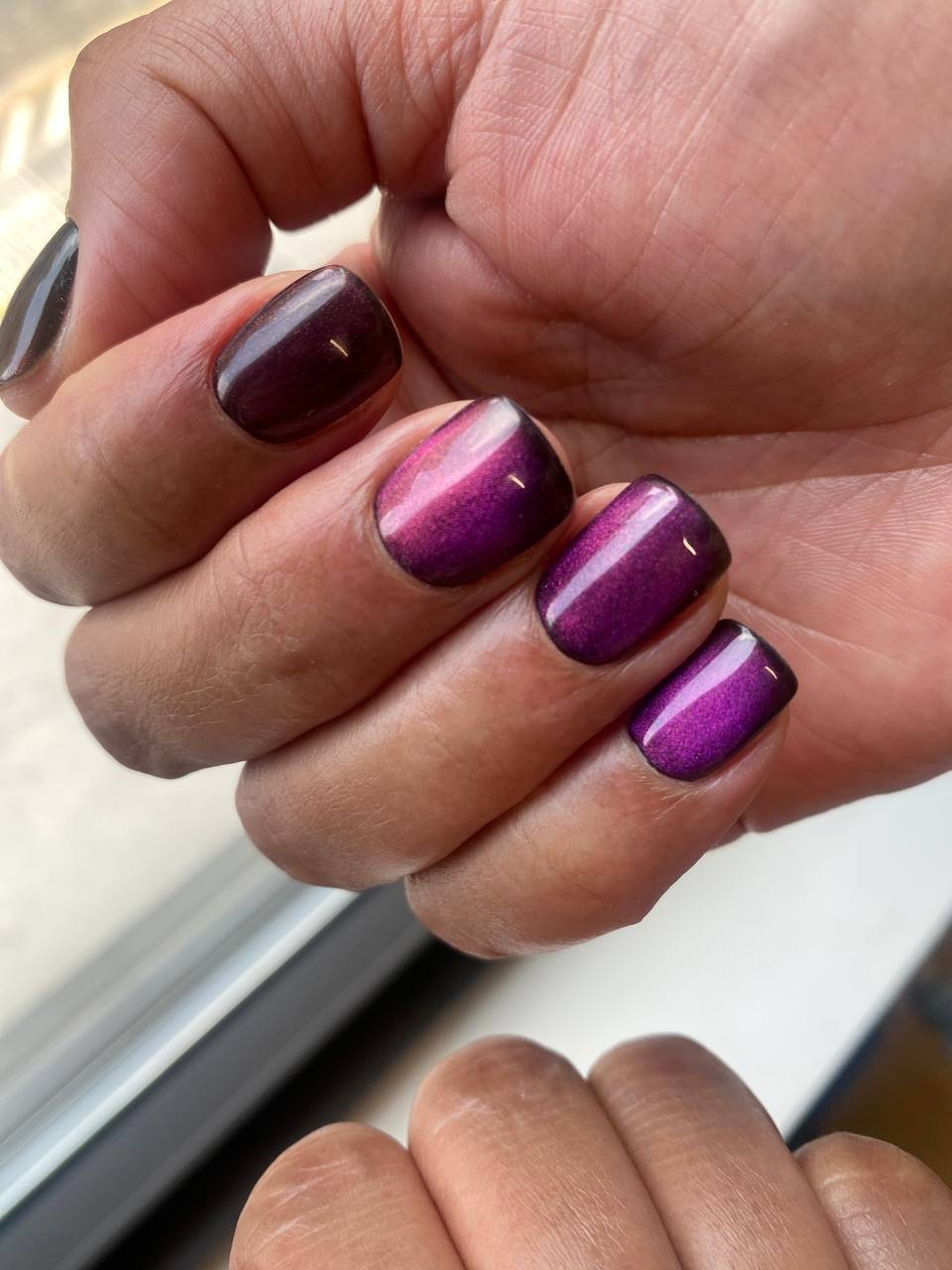 Russian manicure with cat eye design