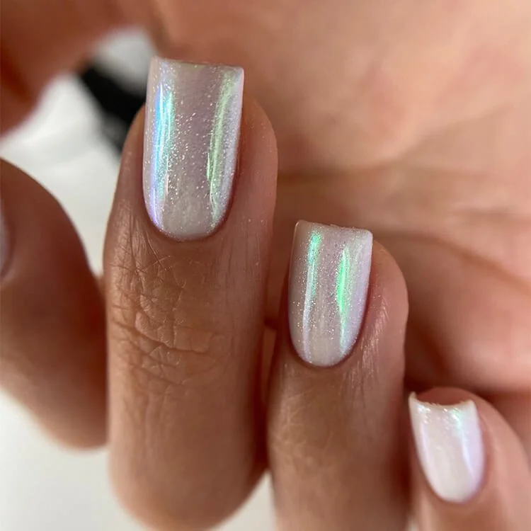 Builder Gel Manicure with Chrome Nail Deisgn NYC, Mars Nails