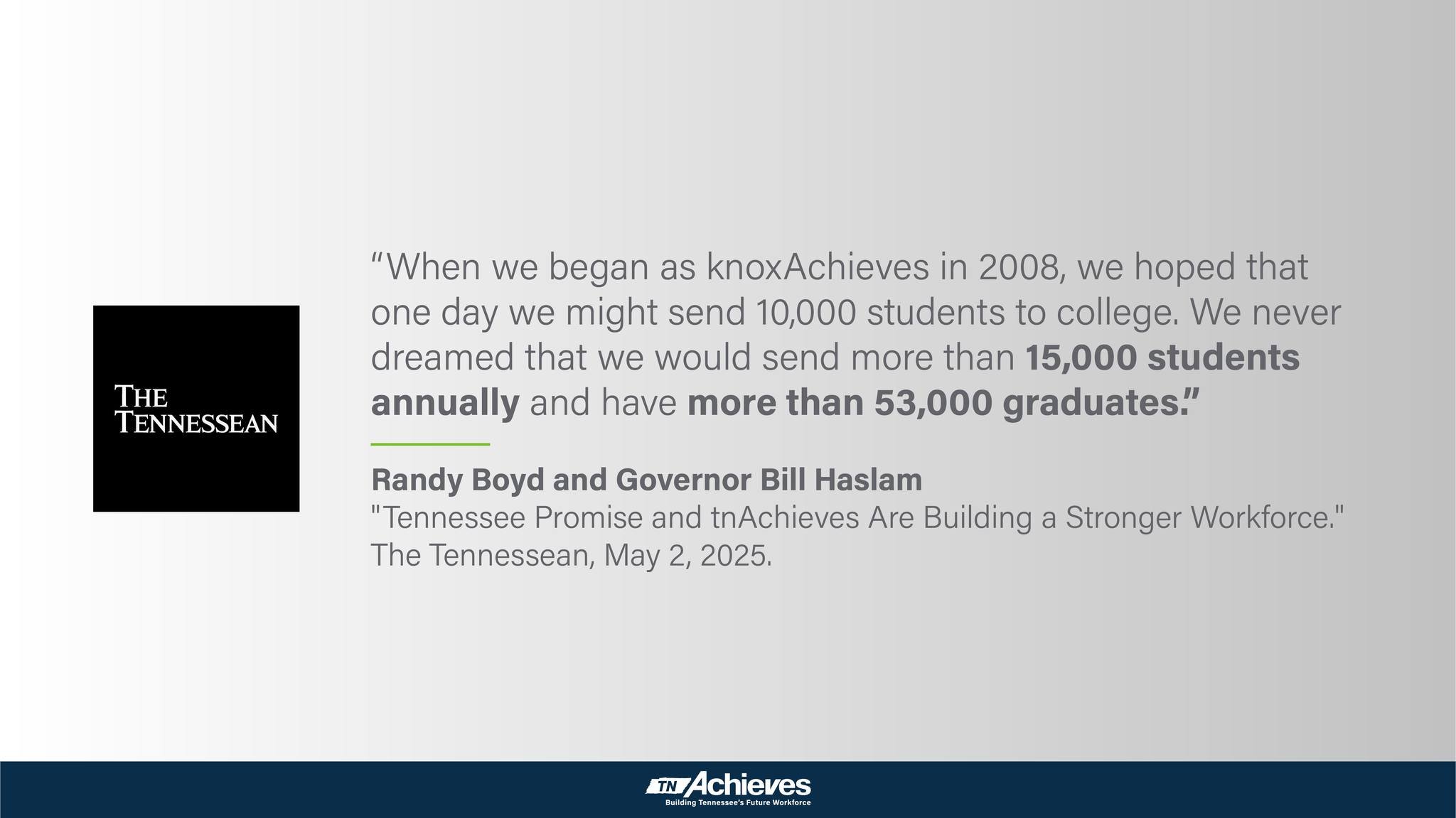 This morning, The @tennesseannews published an op-ed from @randyboydtn and Gov. @billhaslamtn highlighting the growth and impact of tnAchieves. Read the op-ed at the link in our bio!
This is part one of series from President Boyd and Governor Haslam