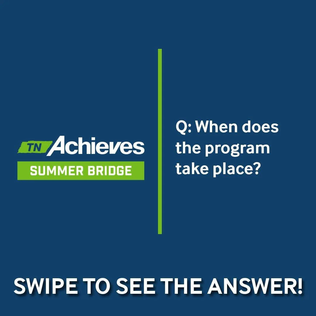 Registration is open NOW until May 15 for Summer Bridge! 

Here&rsquo;s one of our most frequently asked questions and the answer about the program! 

Learn more and register for Summer Bridge here: https://www.tnachieves.org/bridge