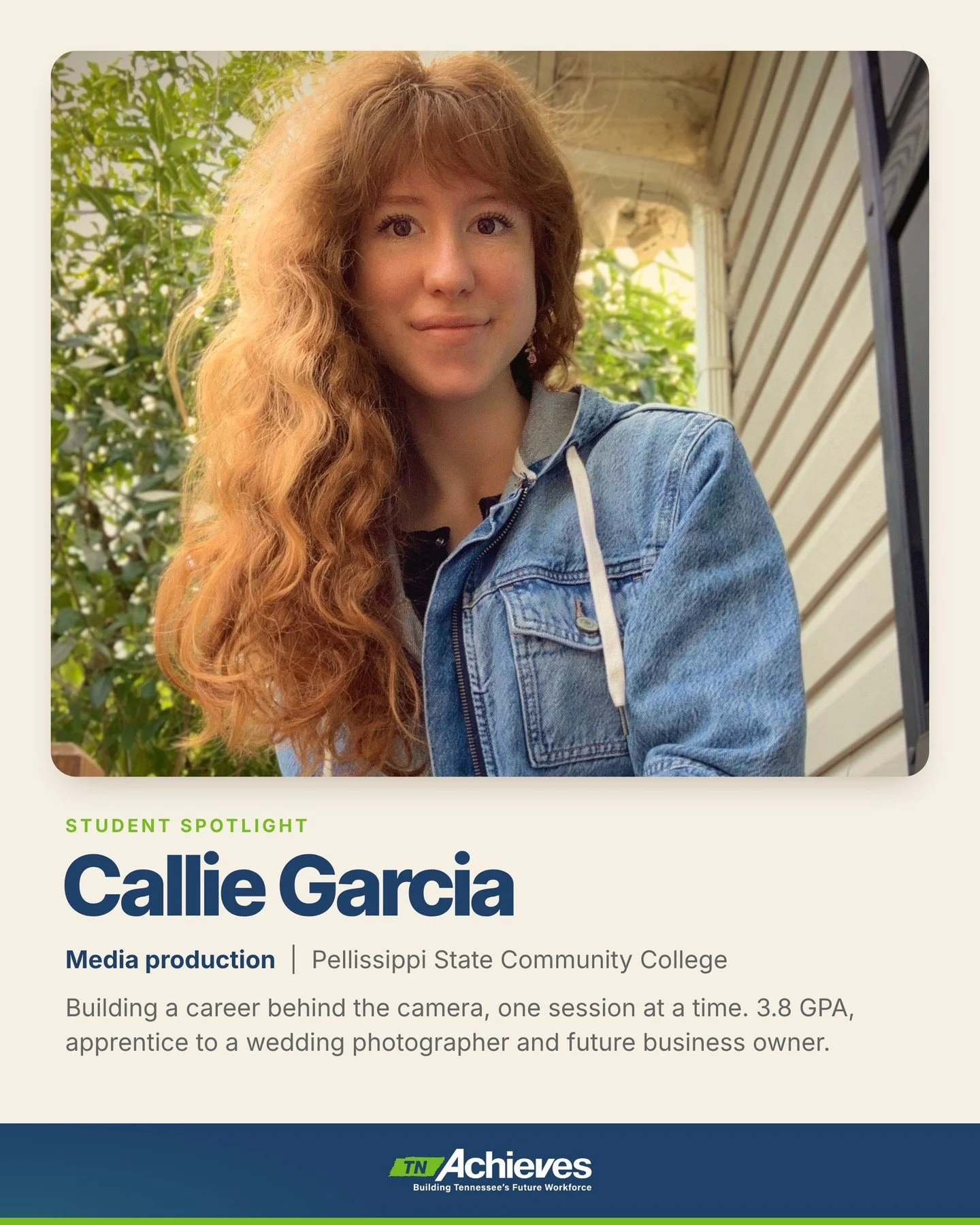 This fall, we are celebrating tnAchieves students on their path from college to career. First up is Callie Garcia, a media production student at Pellissippi State Community College who is building her future behind the camera.

Callie keeps a 3.8 GPA