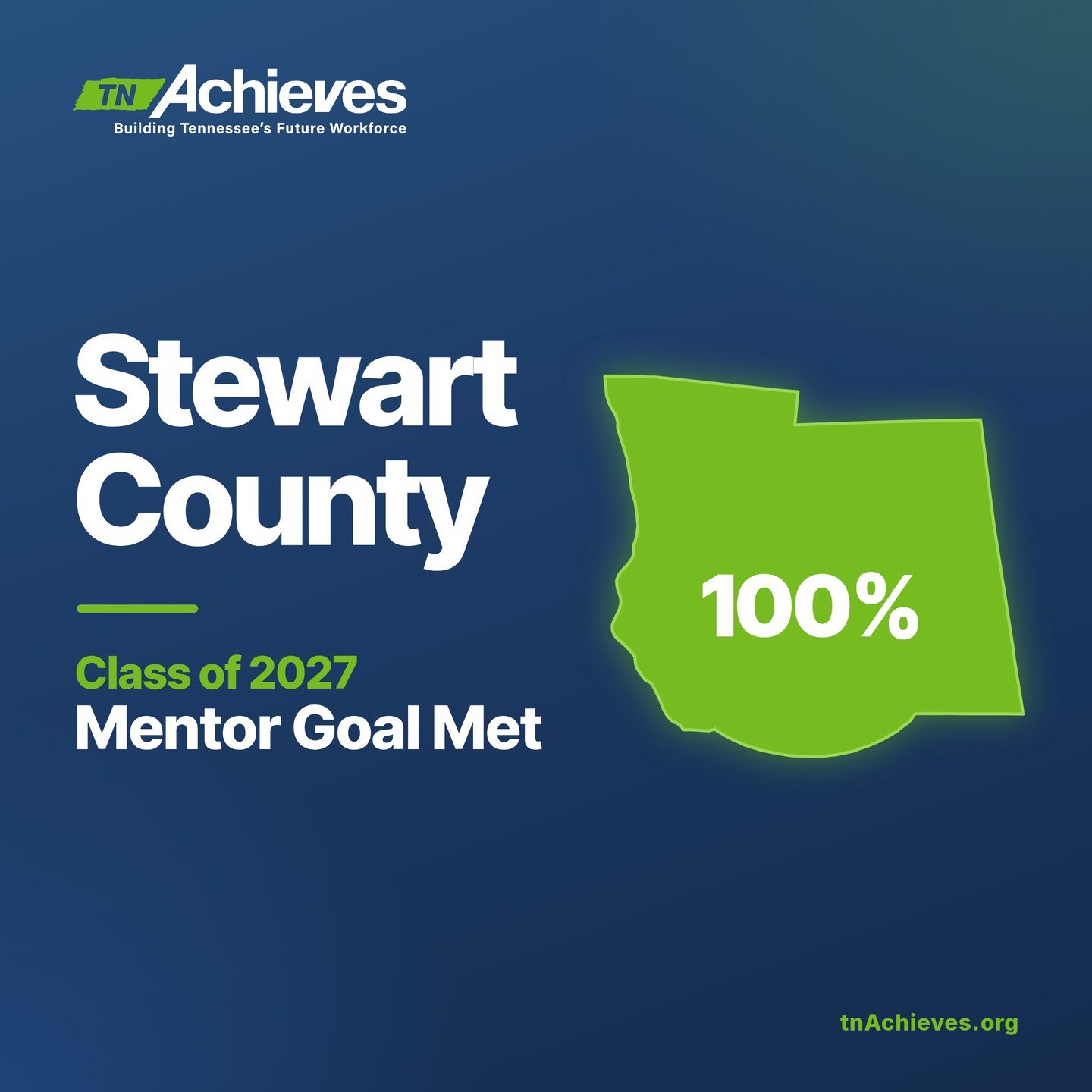 Mentor Goal Met: Stewart County. Stewart County reached 100% of its Class of 2027 mentor goal. Thank you to every mentor who said yes to supporting Stewart County students as they take their next step from high school to college to career. Mentors ar