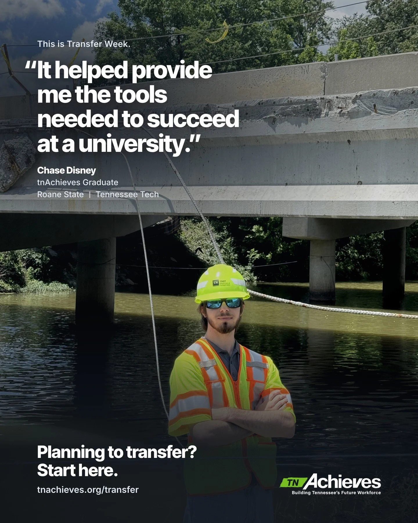 This is Transfer Week, and we are celebrating Chase Disney.

Chase graduated from high school in Knoxville and earned his associate degree in civil engineering at Roane State Community College. Today, he is pursuing his bachelor's degree in civil eng
