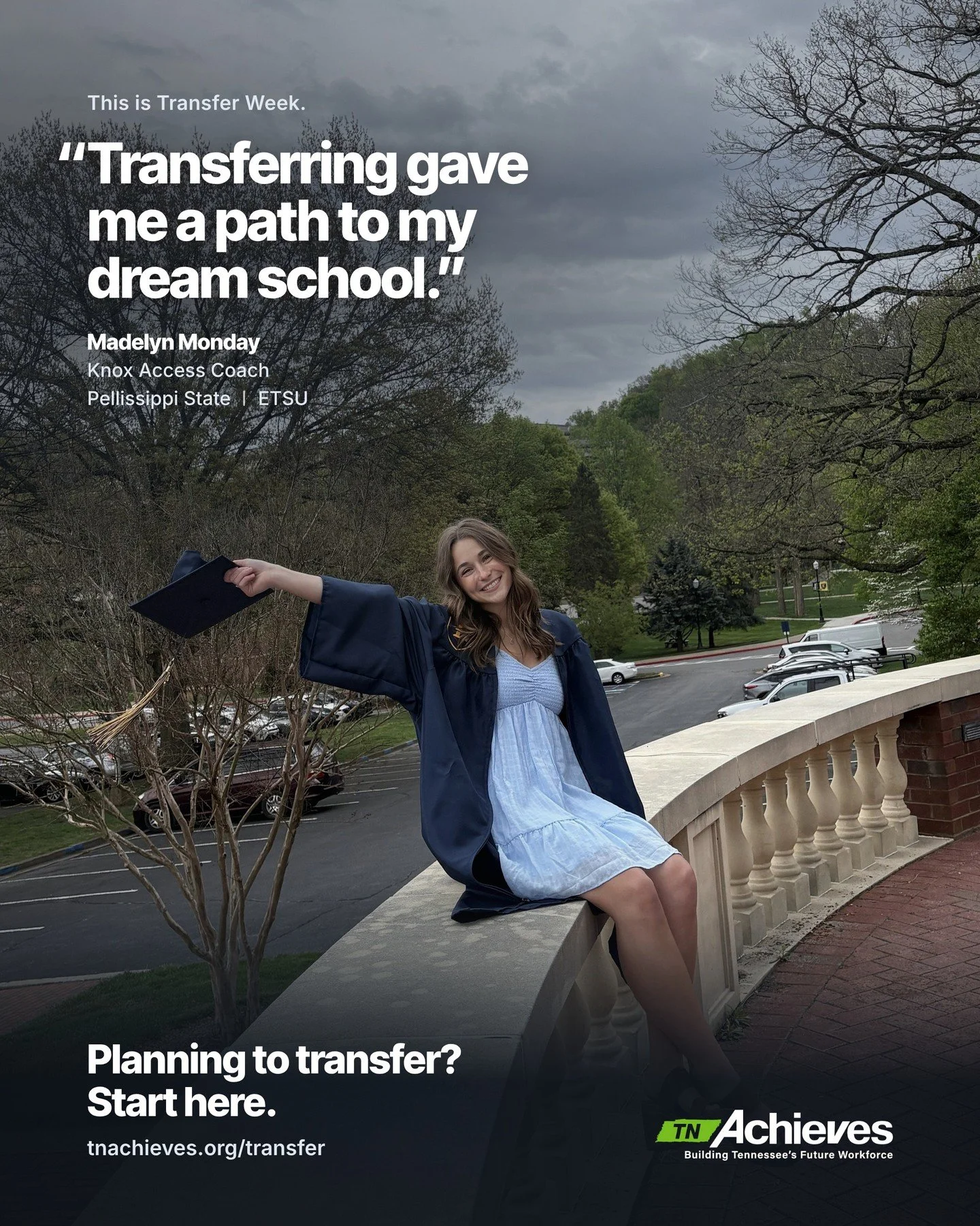 This is Transfer Week, and our own Madelyn Monday, Knox Access Coach, is sharing her story.

After graduating from South Doyle High School, Madelyn started at Pellissippi State Community College. From there, she transferred to East Tennessee State Un
