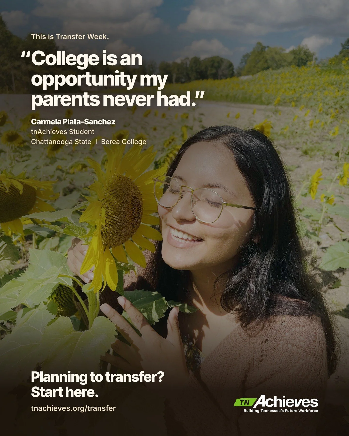 This is Transfer Week, and we are celebrating Carmela Plata-Sanchez.

Carmela graduated from high school in Evensville and studied mass communications at Chattanooga State Community College before transferring to Berea College. Her goal is to earn a 