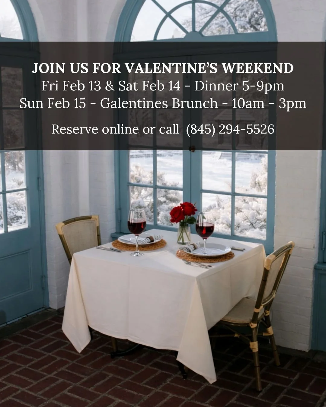 Celebrate love and your favorite people all weekend long 💖 Join us for Valentine&rsquo;s Dinner Fri &amp; Sat, 2/13 &amp; 2/14 from 5&ndash;9pm, then gather your favorite people for Galentine&rsquo;s Brunch on Sun 2/15 from 10&ndash;3. Menu is onlin