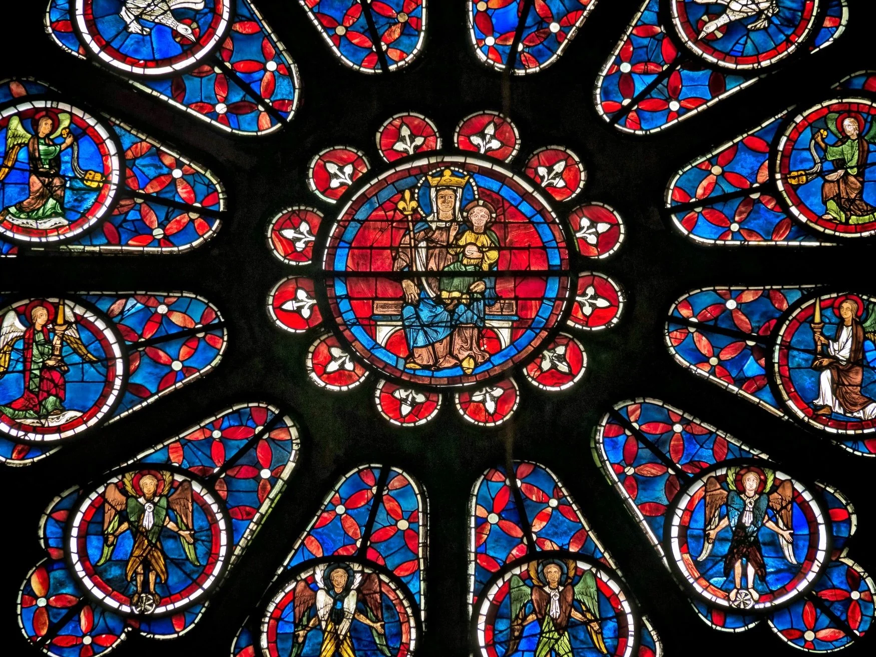 A beautiful circular stained glass window from Chartres cathedral