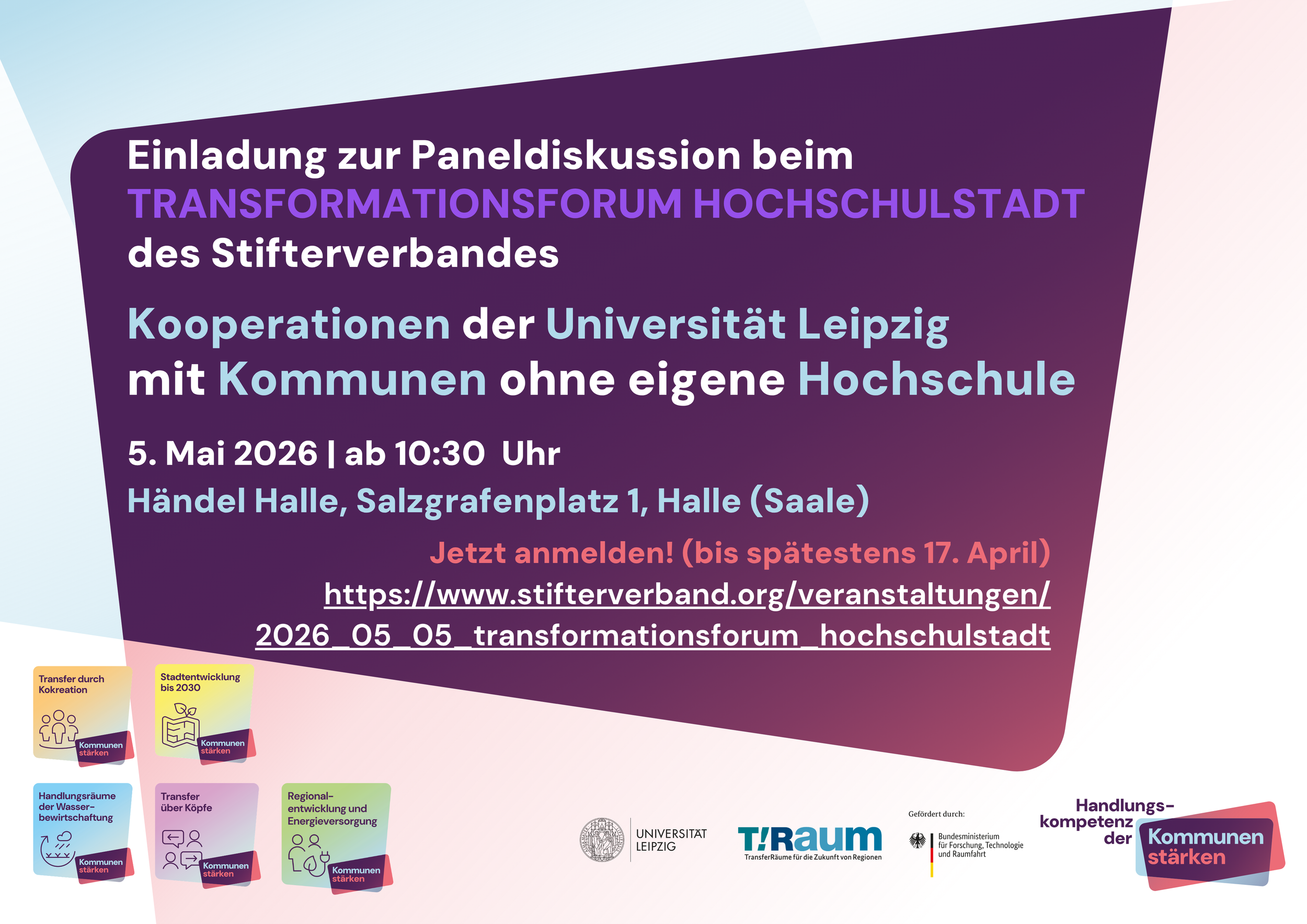 Kooperationen der Universität Leipzig mit Kommunen ohne eigene Hochschule –Paneldiskussion im Rahmen des Transformationsforums Hochschulstadt des Stifterverbandes