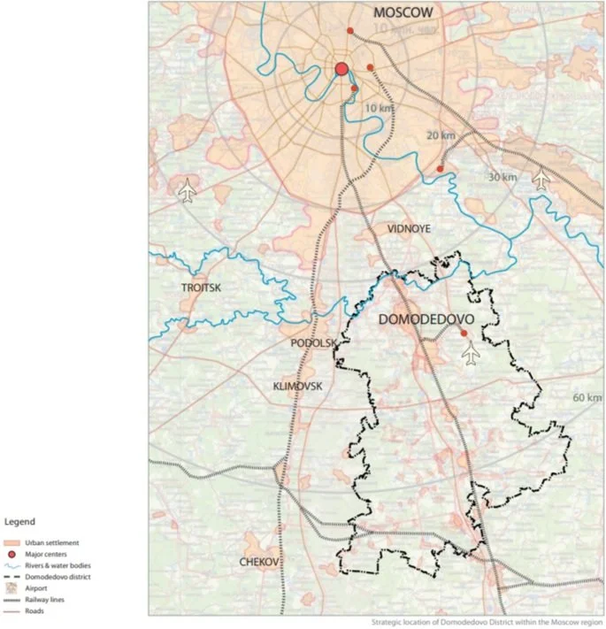 Domededovo in relation to Moscow.