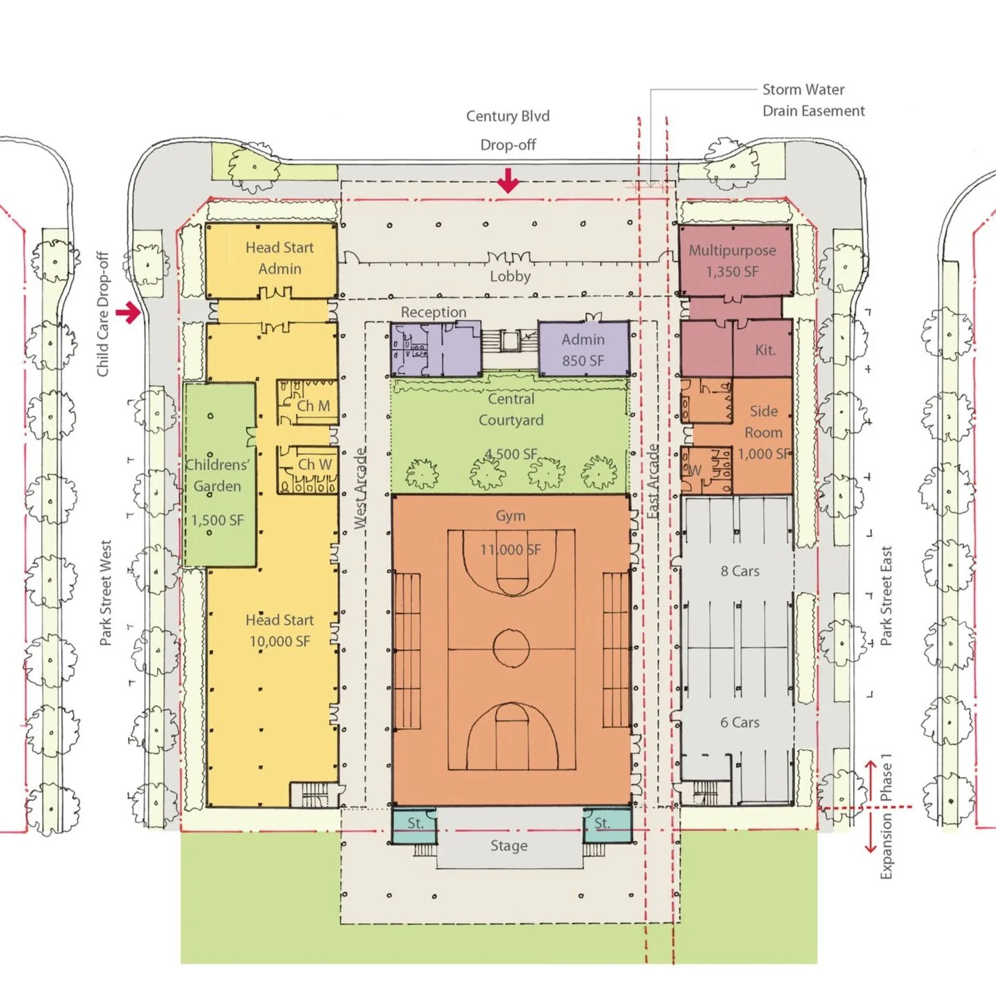 Ground Floor Plan showing the Gymnasium, Head Start and Reception.