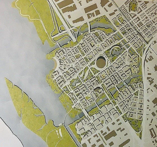 Coliseum site showing a new mixed-use neighborhood built around the former stadium site and extending across the Nimitz Freeway to the Bay.
Team members: Veronica Alatorre, Amalia Carmona, Zhuping Li and Sean King.