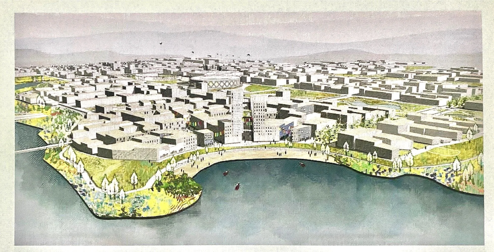 Aerial perspective view from the Bay.