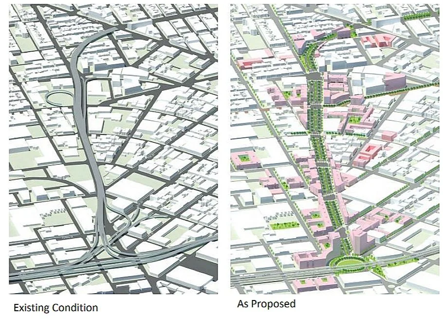 Qingchun Li's thesis proposed to replace the remnant of the former Central Freeway in San Francisco with a continuation of Octavia Boulevard south of Market Street to a new entry to the city with Highway 101.