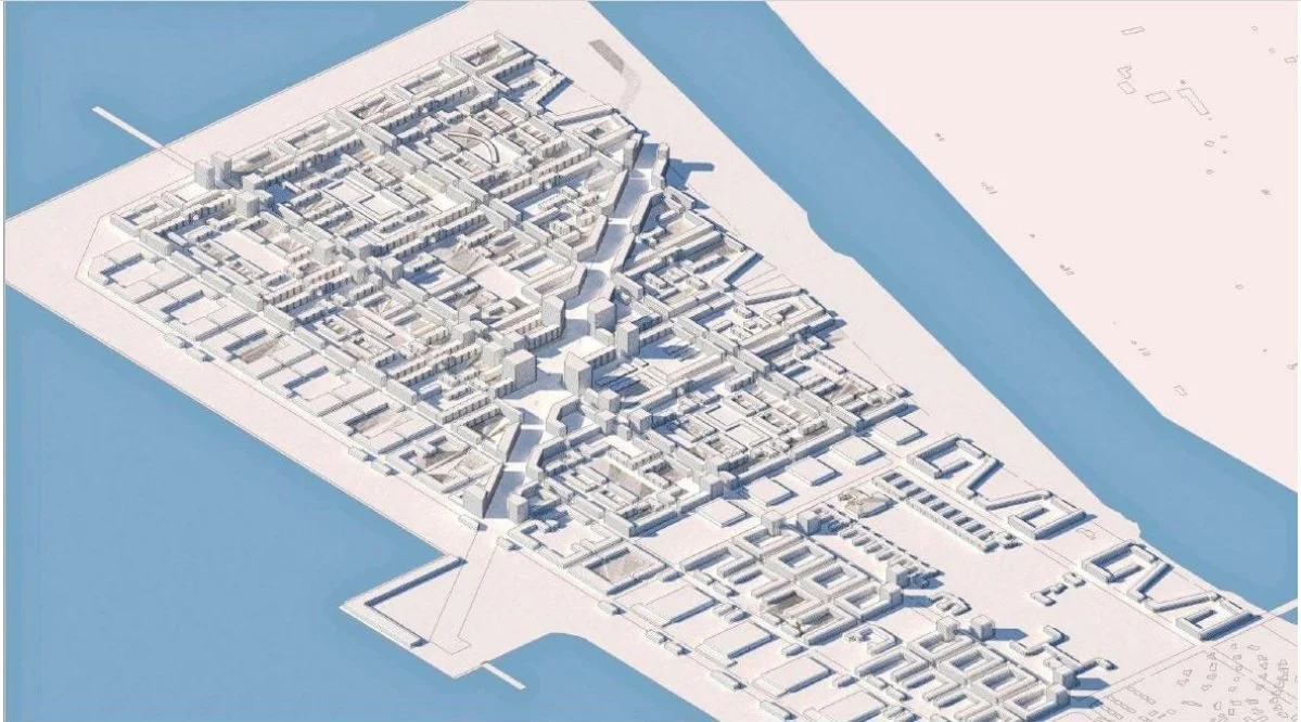 The diagonal follows the path of one of the original runways.