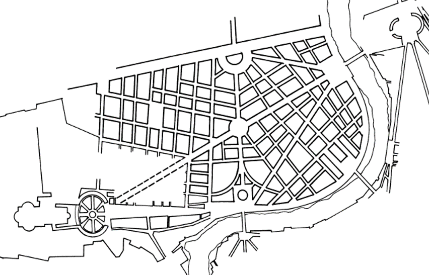 Prati plan 1872 with a diagonal boulevard to St Peter's.
