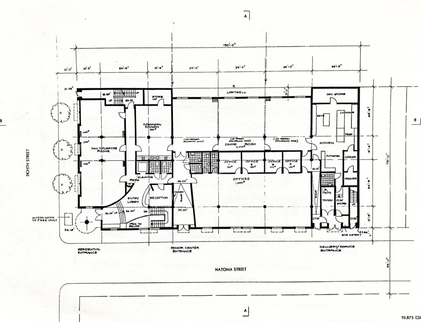 The Ground floor plan contains a communal shared kitchen, Dining Room and offices for the local Filipino Community.