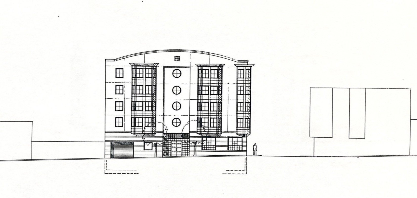8th Street facade.
Earlier sketch design
