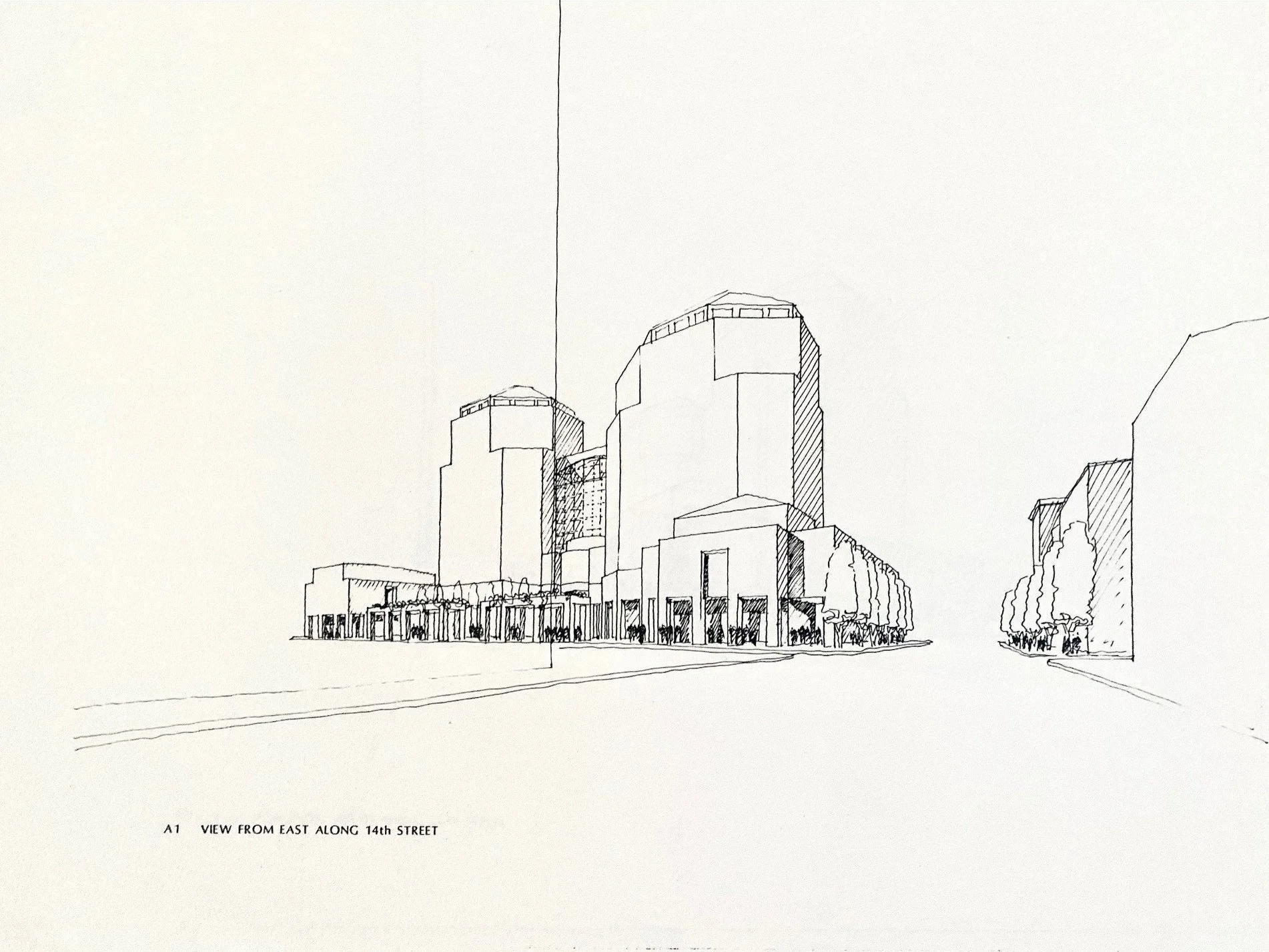 A third was for Twin Towers on either side of a rotunda, and also with two wings to contain the Federal Courthouse and Auditorium. This was selected as the Preferred Option.