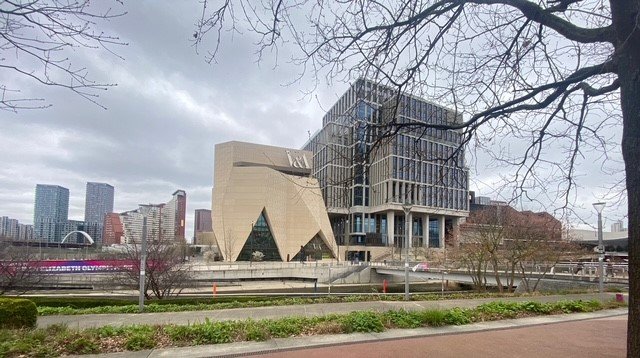 The new East Bank cultural buildings at Stratford. The new V & A Museum, London College of Fashion, and the new Sadler's Wells Opera House.