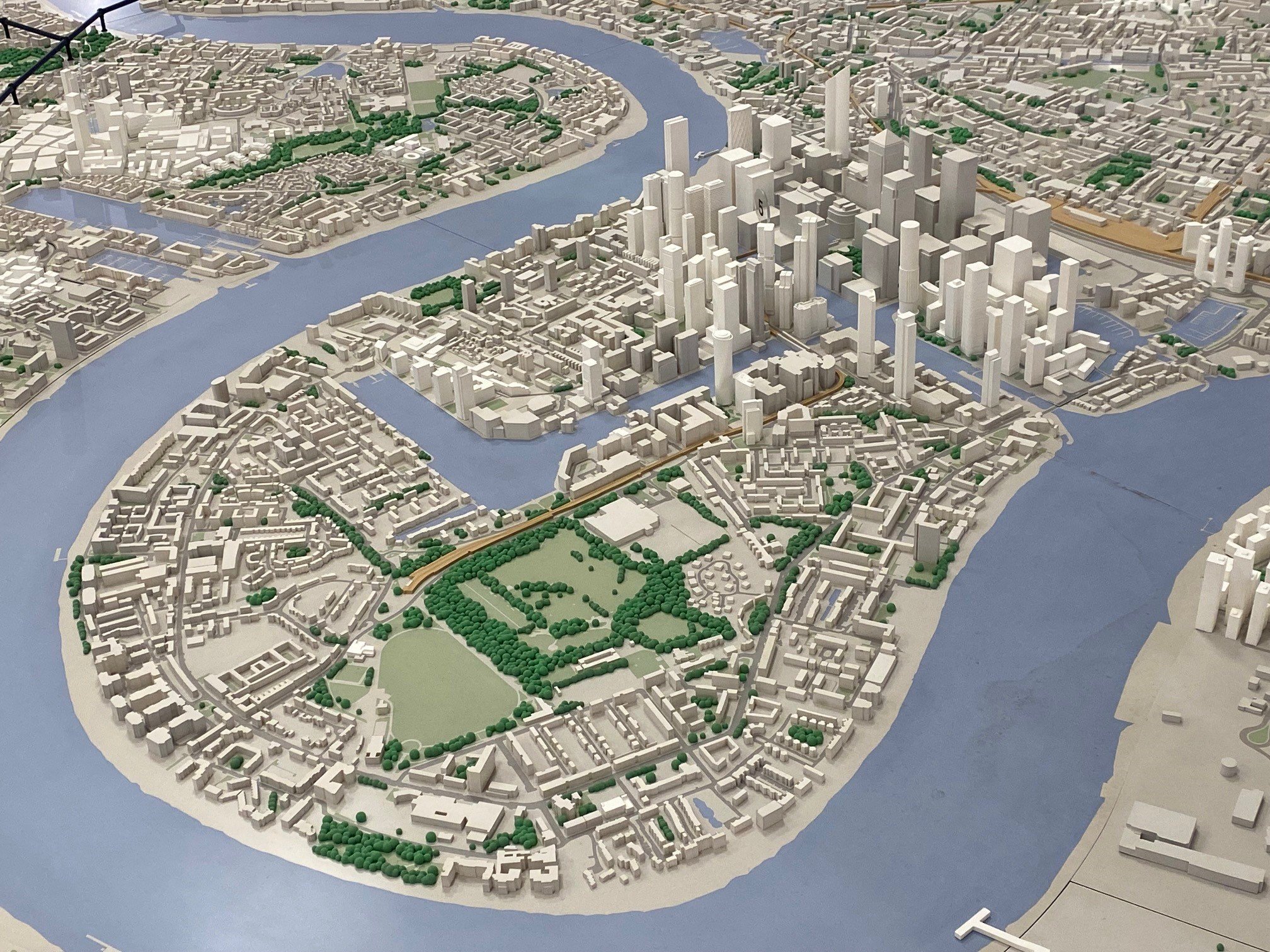 Visiting the London Model, showing the Isle of Dogs and Canary Wharf