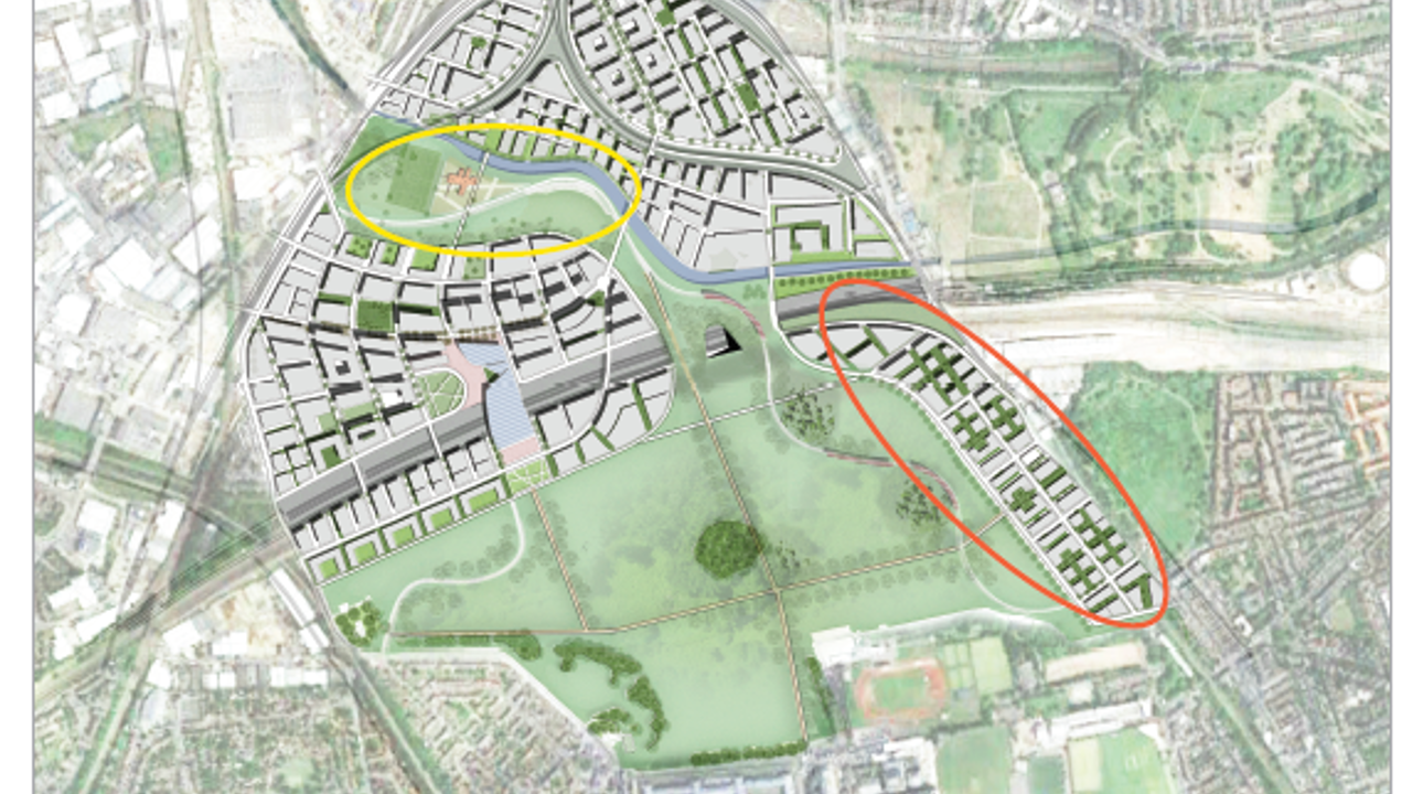 2017 Studio Team 2 proposed an audacious land swap by building on a portion of the Wormwood Scrubs open space in exchange for a similar area at the heart of the site as a new amenity for the development.